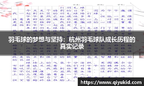 羽毛球的梦想与坚持：杭州羽毛球队成长历程的真实记录